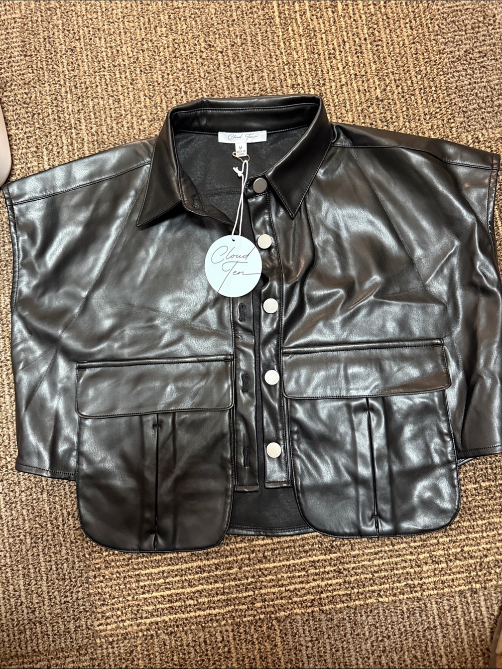 Boutique New with tags from Lane201 Black Faux Leather Cropped Button-Front Vest